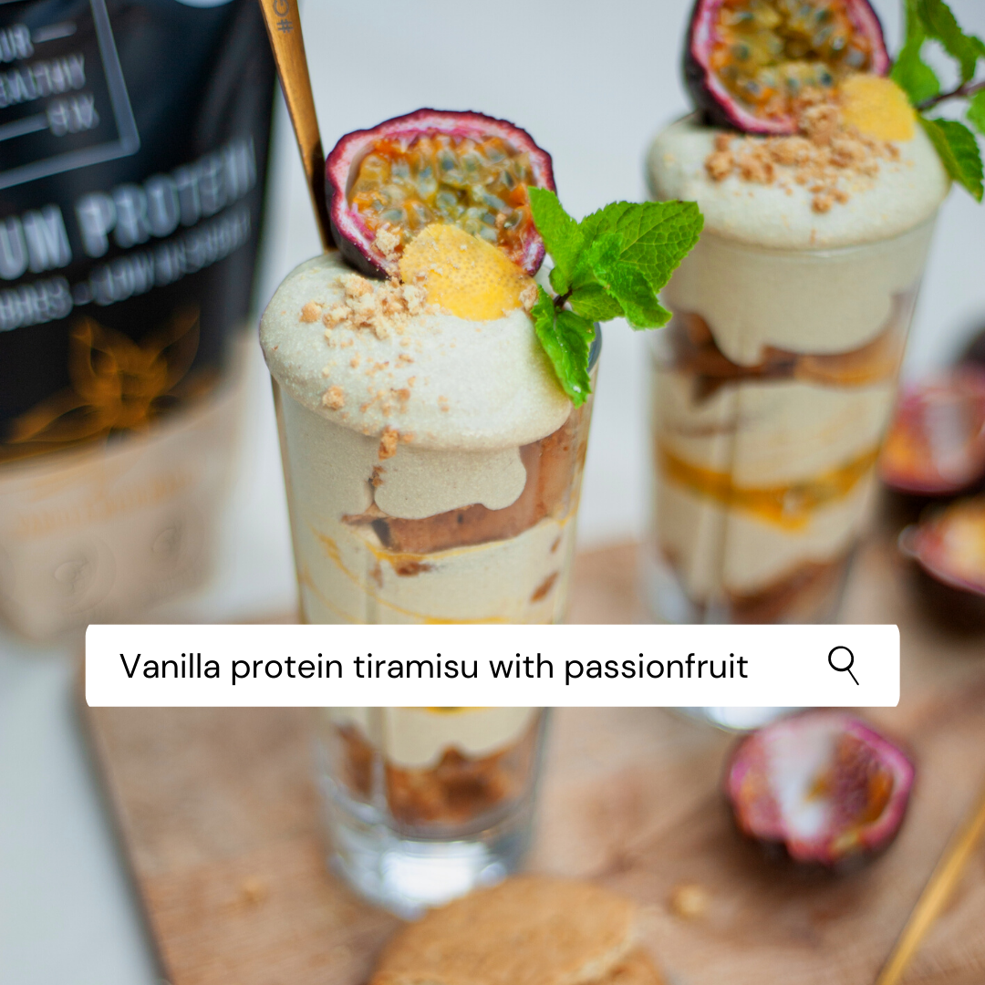 Vanilla protein tiramisu with passionfruit