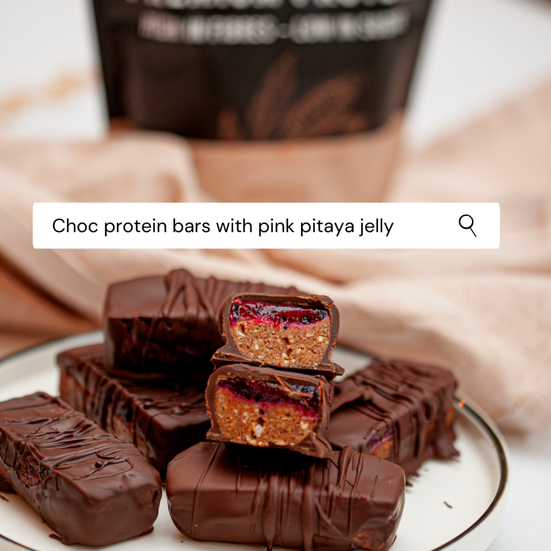 Choc protein bars with pink pitaya jelly